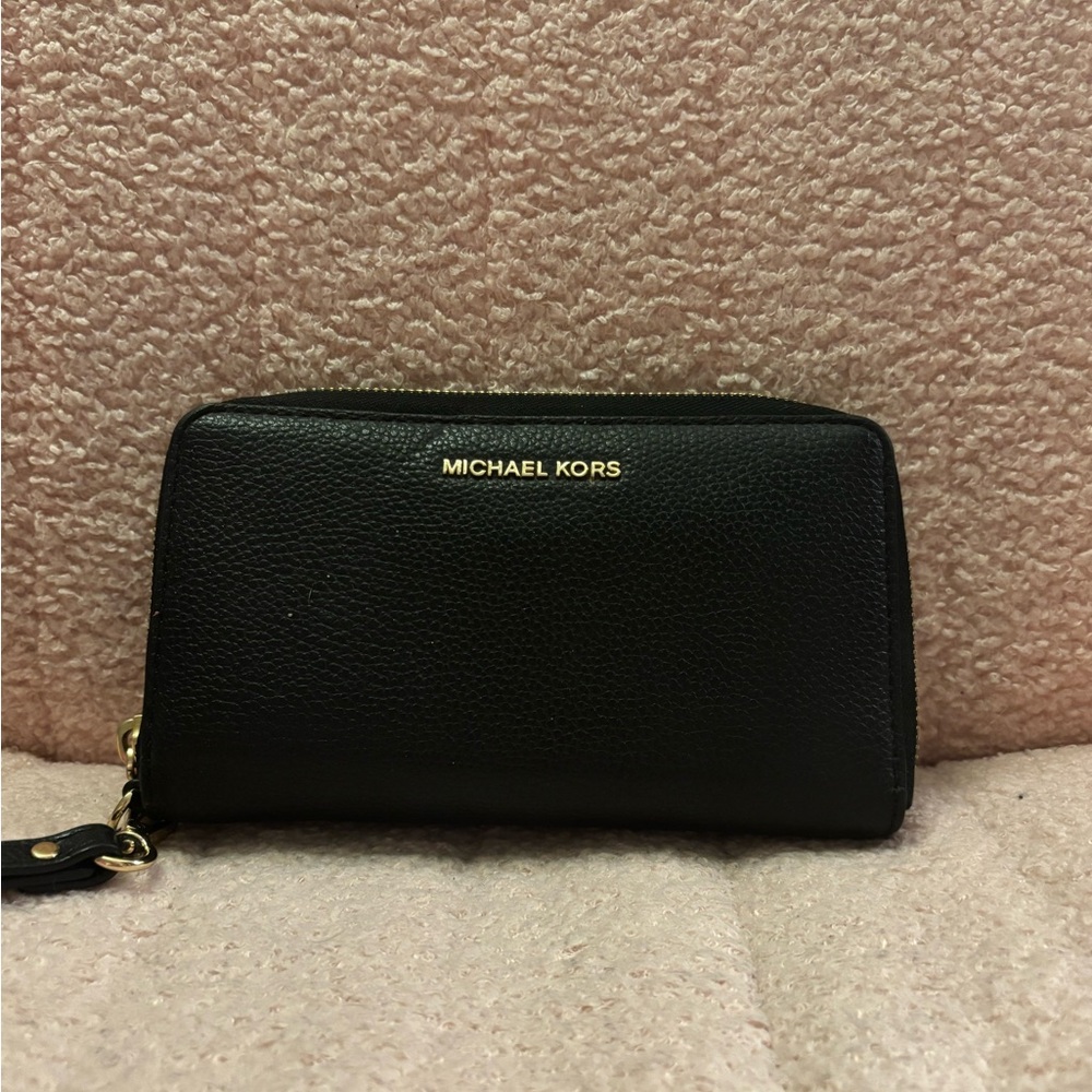 Michael Kors Black Leather Wallet with Gold Logo